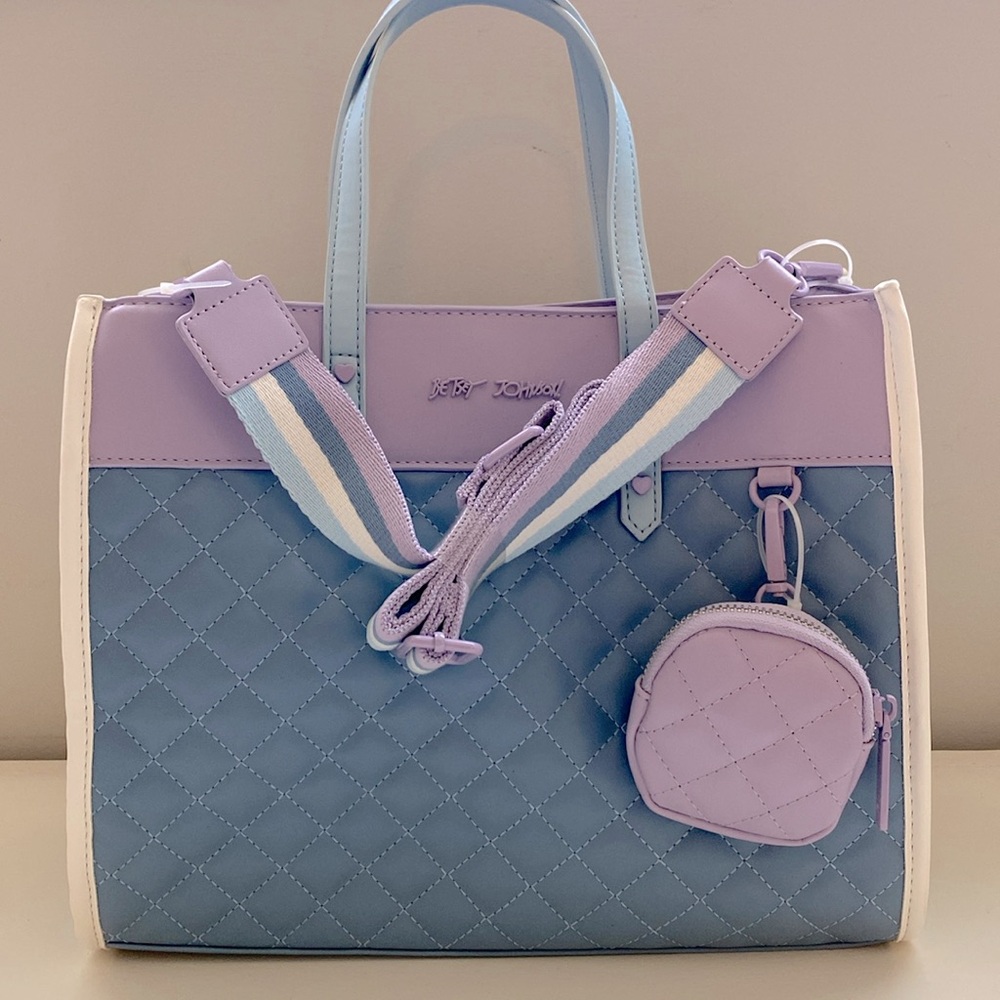 NWOT-Betsey Johnson Lavender & Dusty Blue Quilted Tote with Coin Pouch